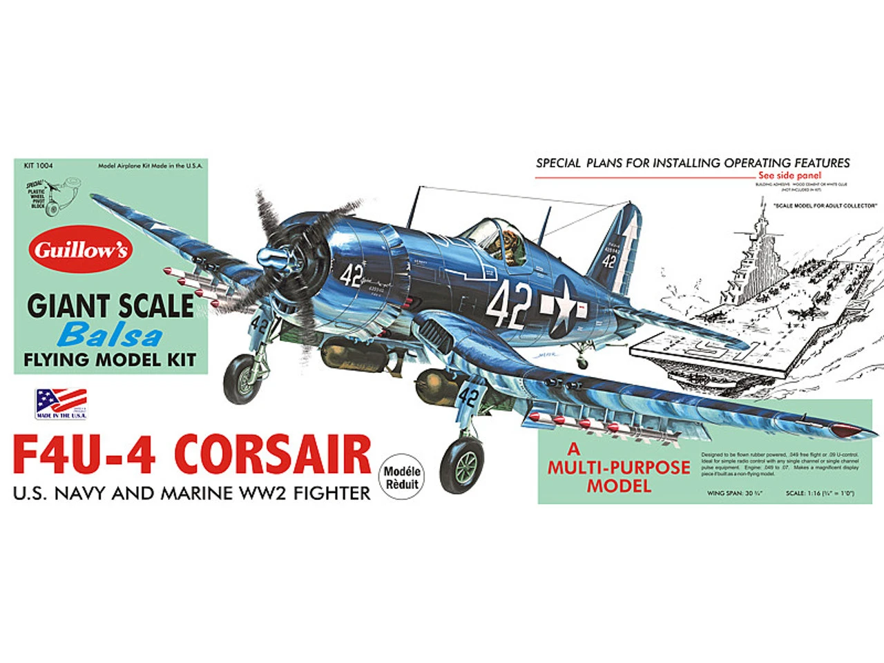 Guillow 1/16 Vought F4U-4 Corsair Balsa Model Kit 1 Guillow 1/16 Vought F4U-4 Corsair Balsa Model Kit