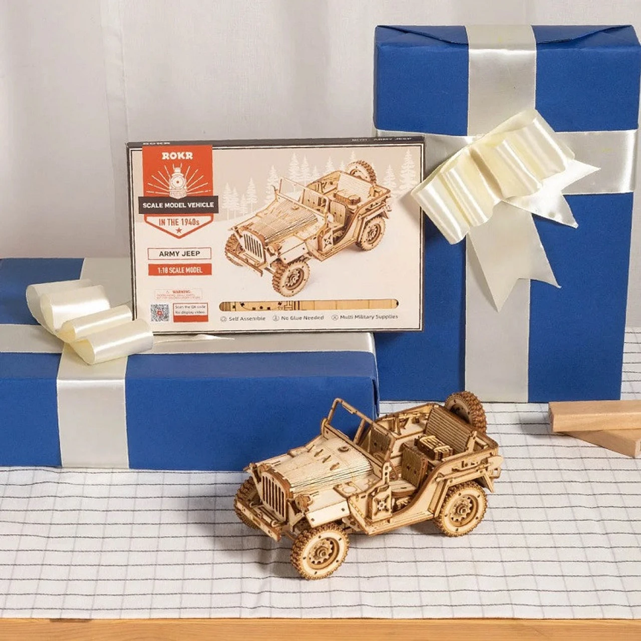 Rokr Army Jeep 3D Wooden Puzzle Model Kit 5 Rokr Army Jeep 3D Wooden Puzzle Model Kit - Image 5