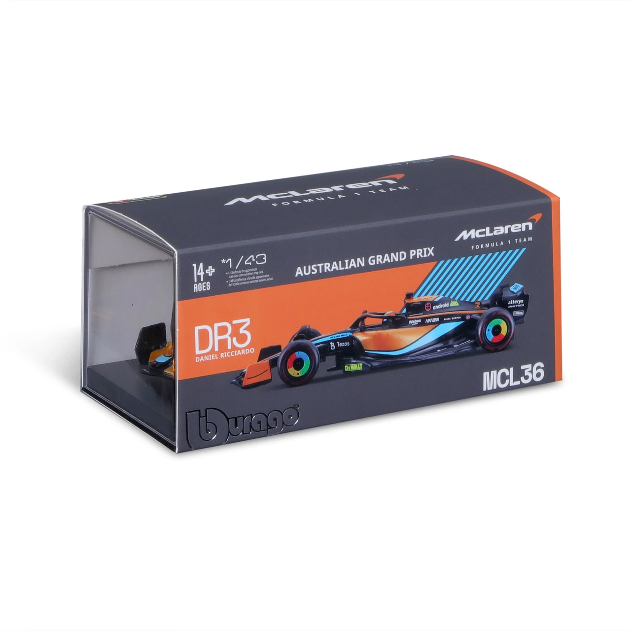 Burago 1/43 McLaren F1 MCL 36 2022 #3 Daniel Ricciardo Diecast Model 9 Burago 1/43 McLaren F1 MCL 36 2022 #3 Daniel Ricciardo Diecast Model - Image 9
